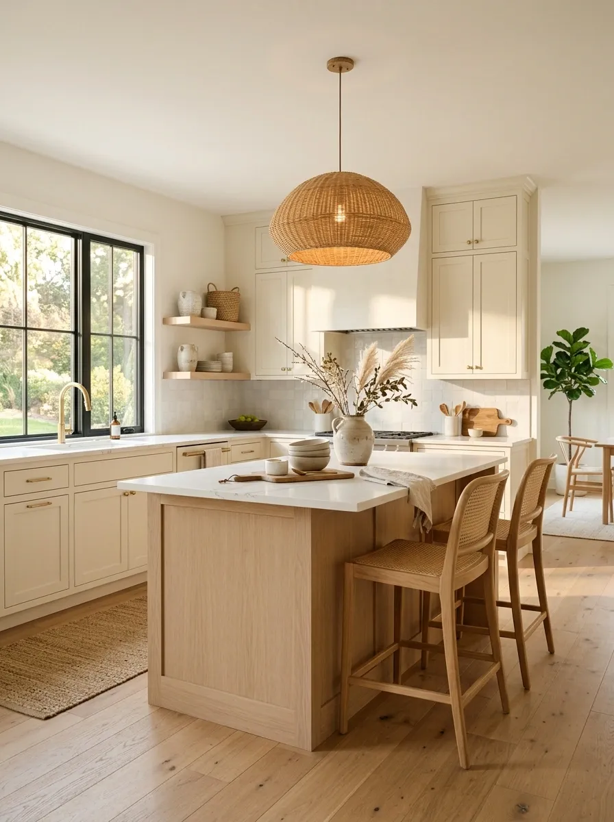 Warm White Kitchen With Natural Wood Accents