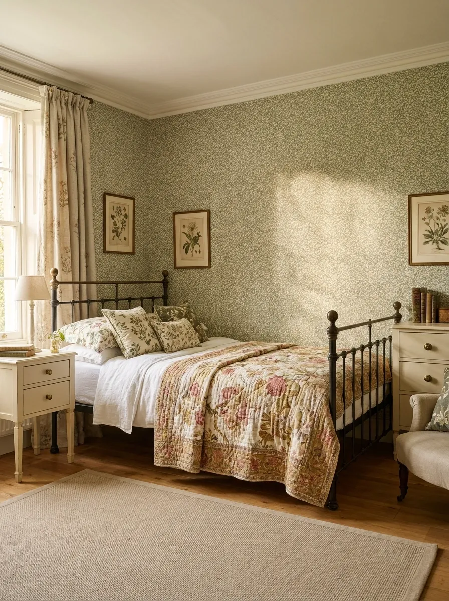Whimsical Floral Bedroom With Layered Botanical Patterns