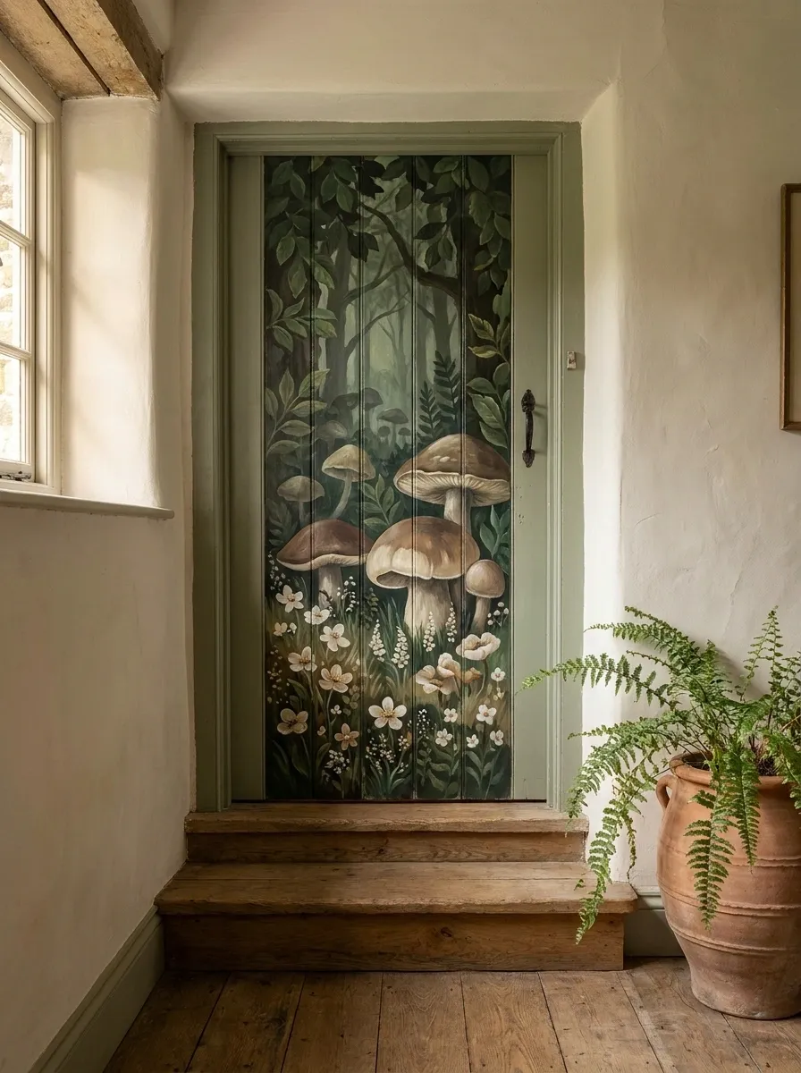 Whimsical Mushroom Forest Door for a Cottage Entry