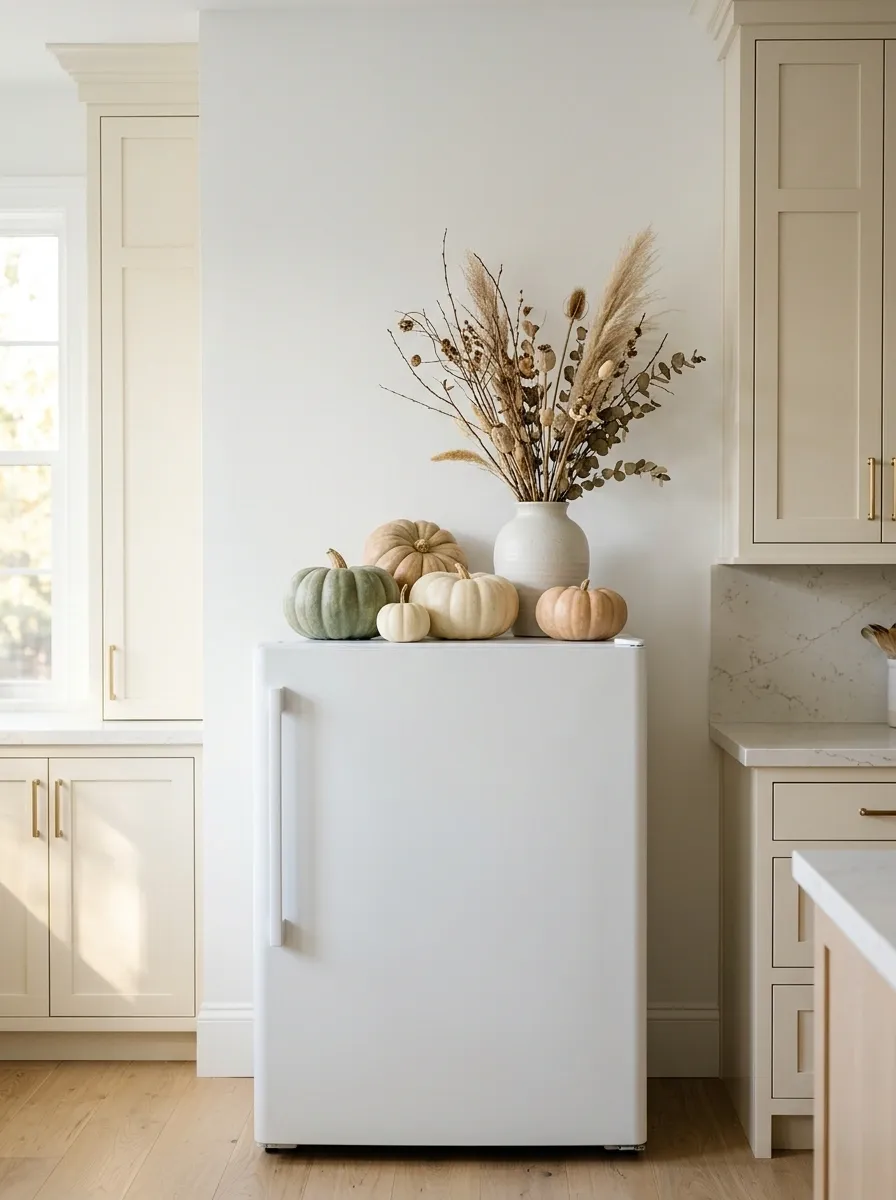 White Fridge With a Small Seasonal Display