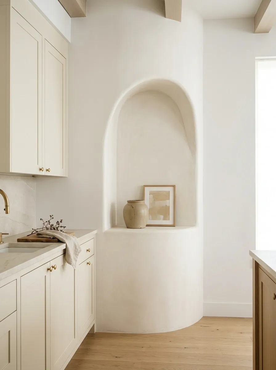 White Kitchen Corner With a Warm Plaster Alcove