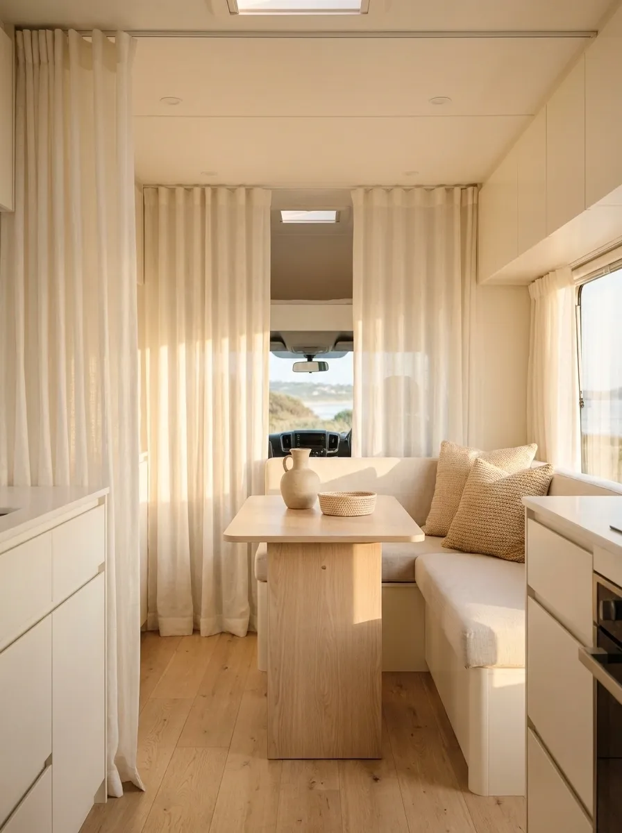 White-on-White Curtains for a Small Bright RV
