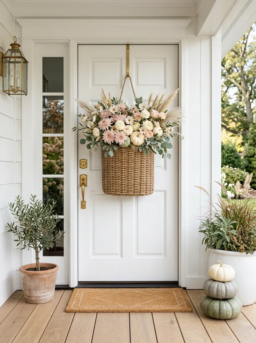 White Pumpkin And Blush Fall Basket