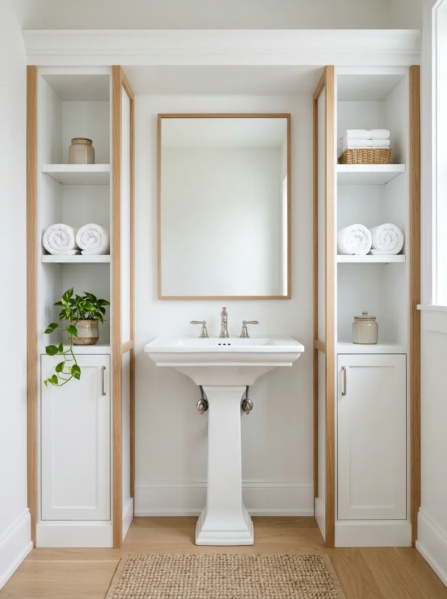 White Shelf Surround With Natural Wood Side Rails