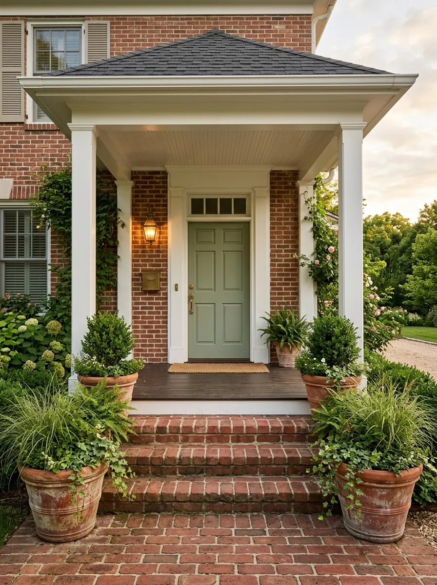 Wide Brick Steps With Oversized Terracotta Planters