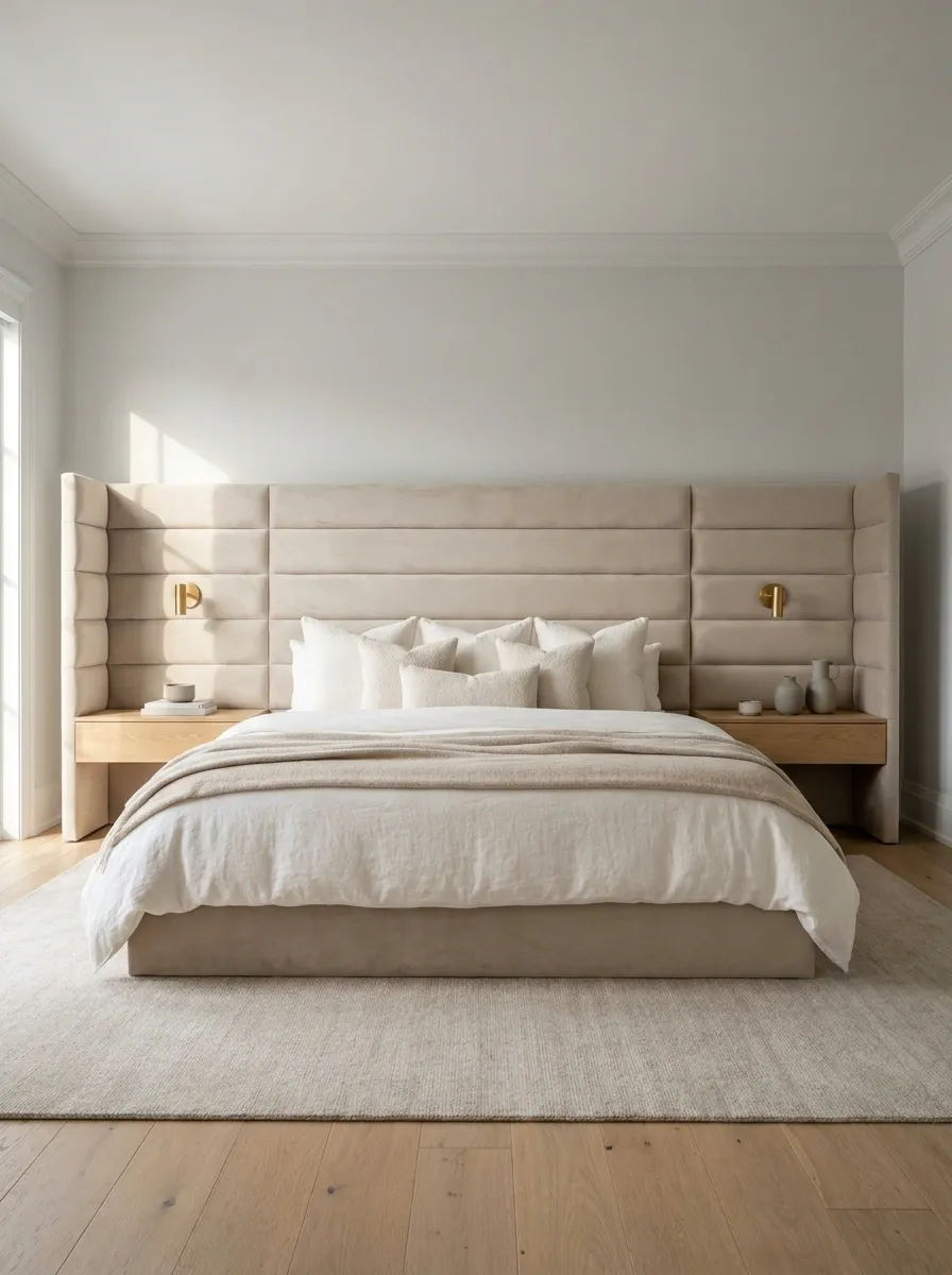 Wide Horizontal Headboard With Integrated Nightstands