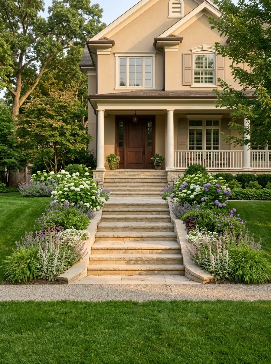 Wide Steps With Integrated Flower Bed Edges