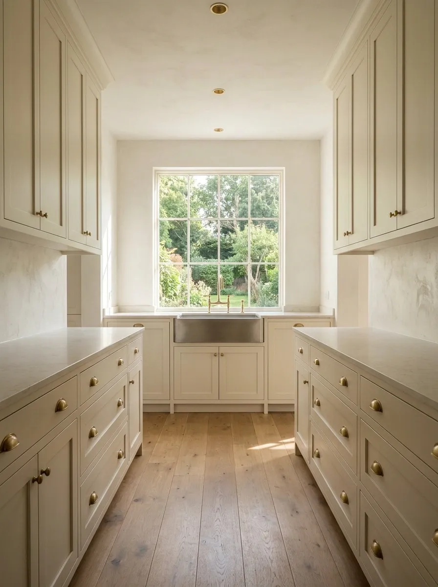 Window-Focused Galley Kitchen With a Bright End View