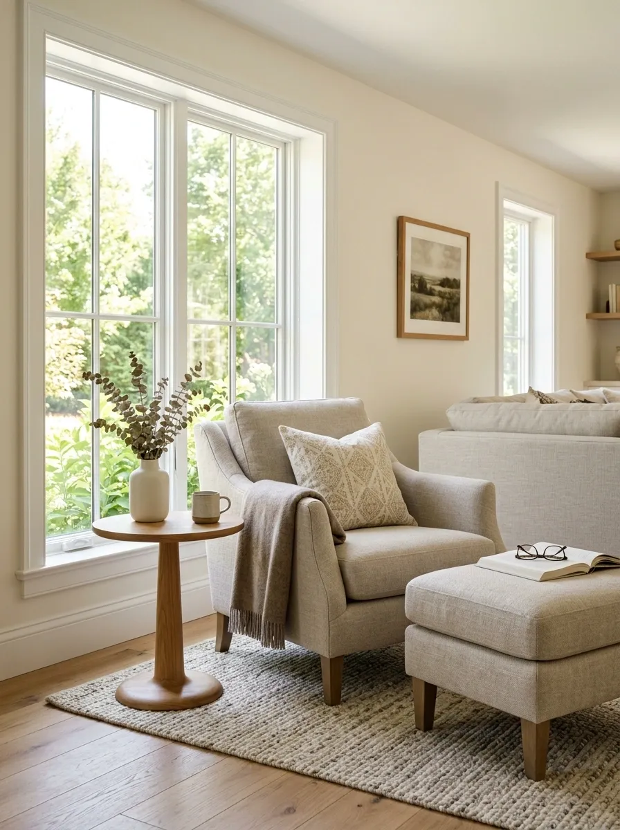 Window-Side Conversation Chair With Ottoman