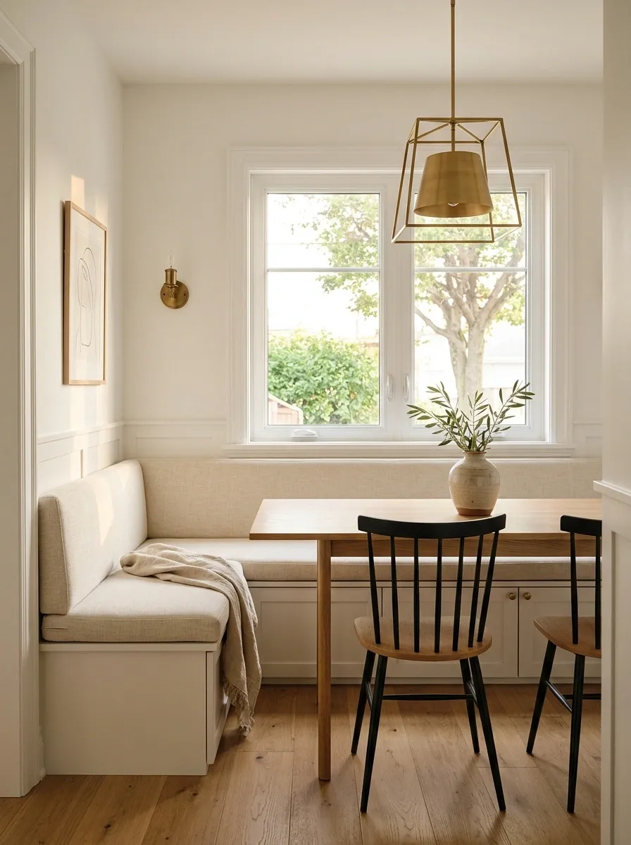 Window-Side Dining Corner With Built-In Storage Bench