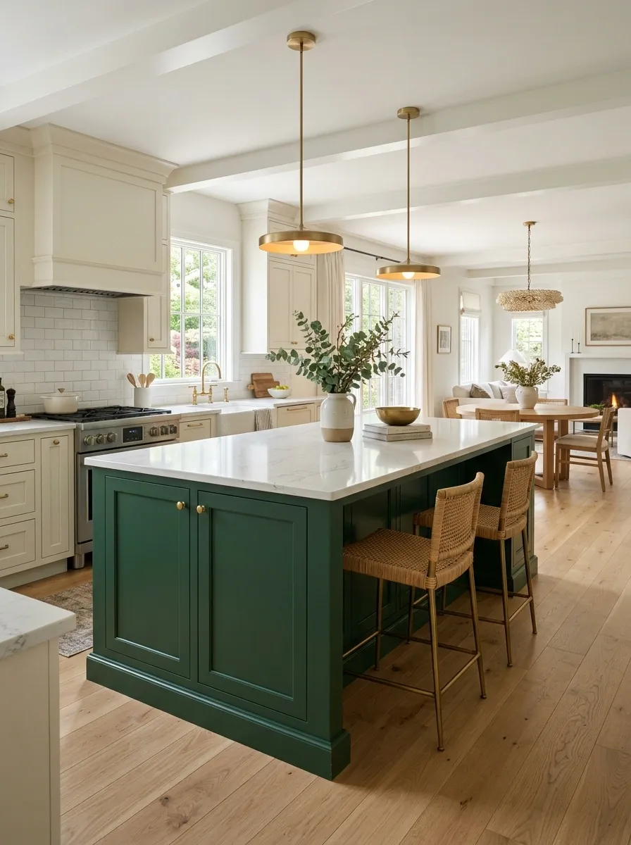 Wrap the Island in Green Instead of Painting Every Cabinet