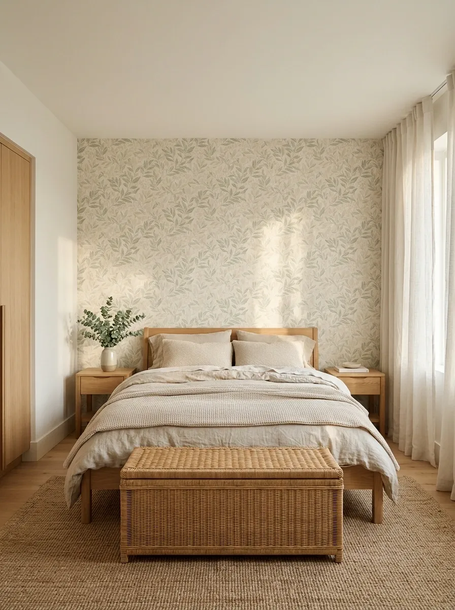 A Bedroom With a Soft Patterned Feature Wall