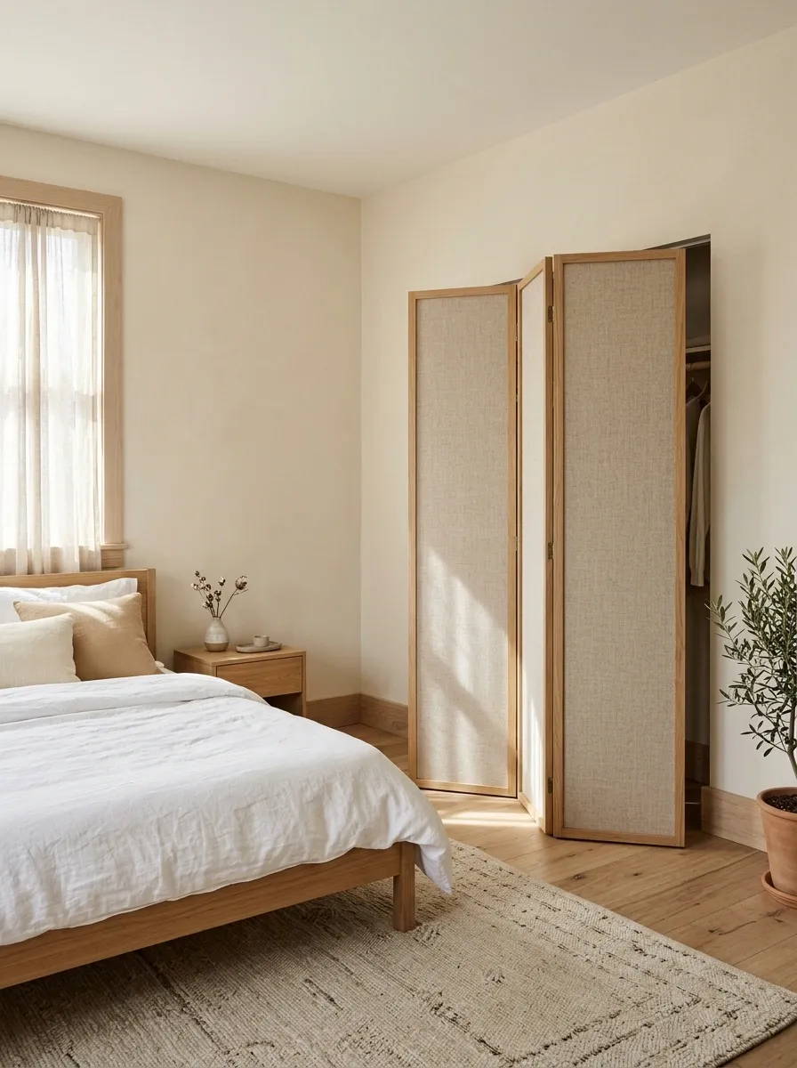 A Folding Screen Positioned in Front of the Closet
