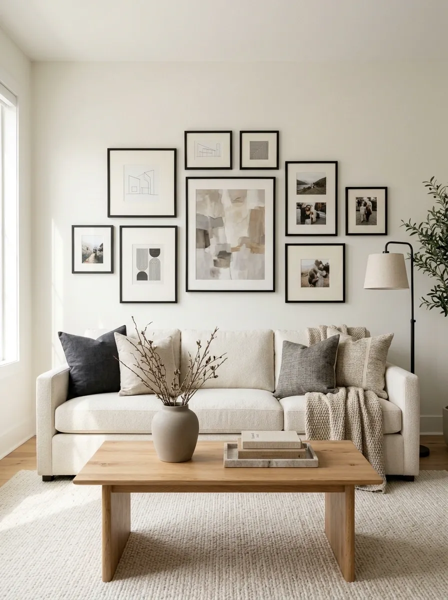 A Properly Scaled Gallery Wall Above the Sofa