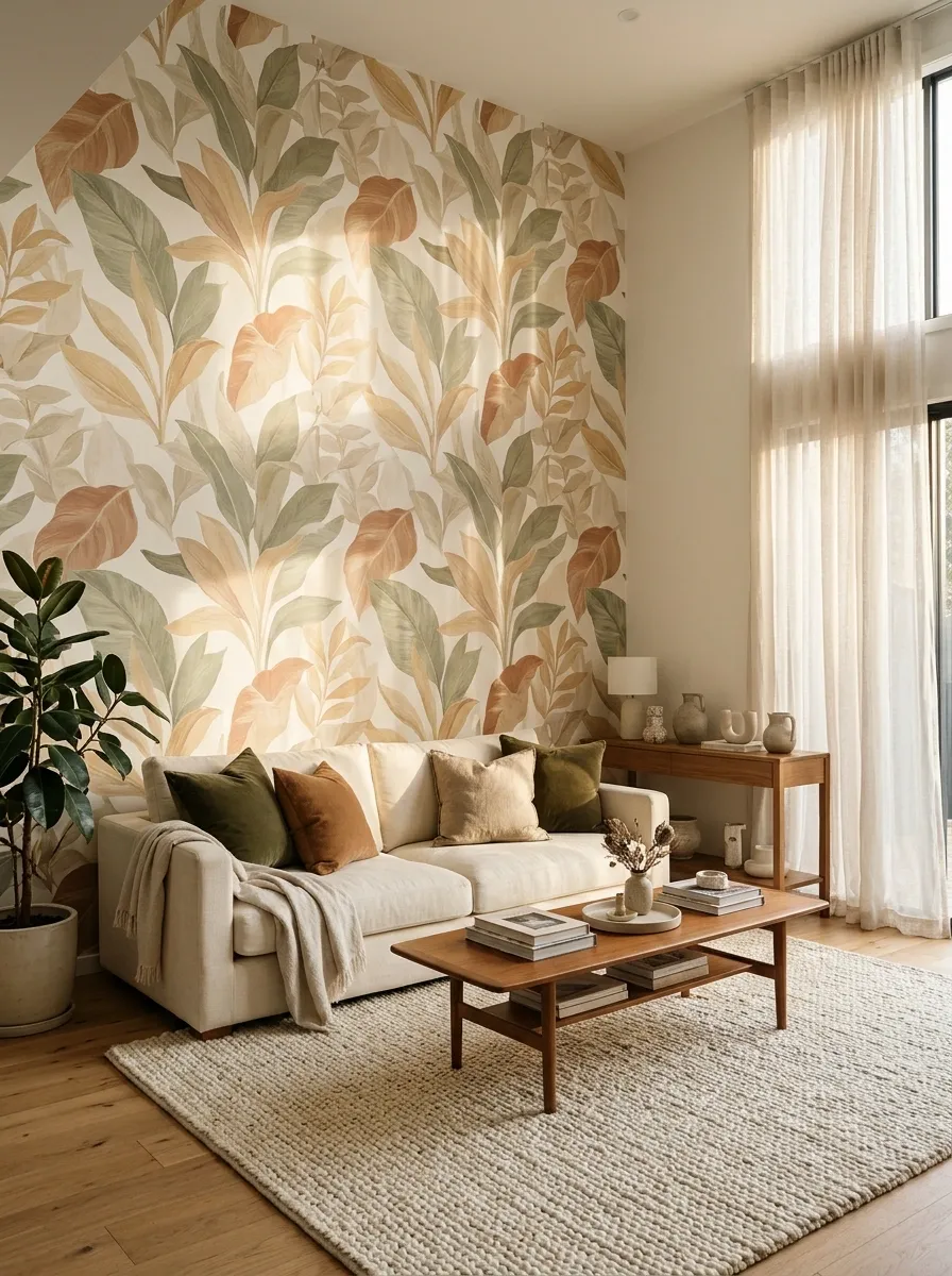 A Removable Wallpaper Wall That Connects the Whole Living Room