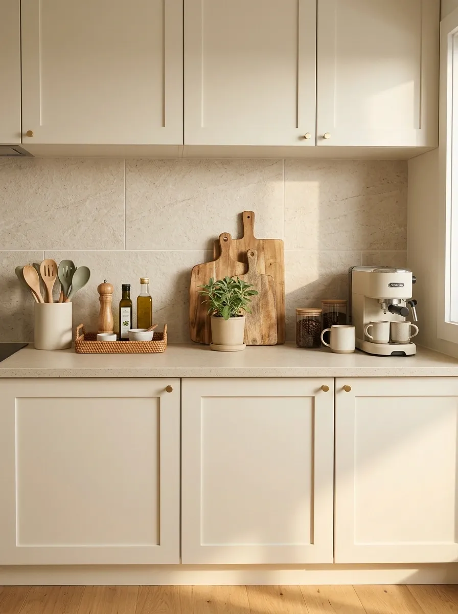 A Rental Kitchen With a Removable Backsplash and Coordinated Countertop Styling