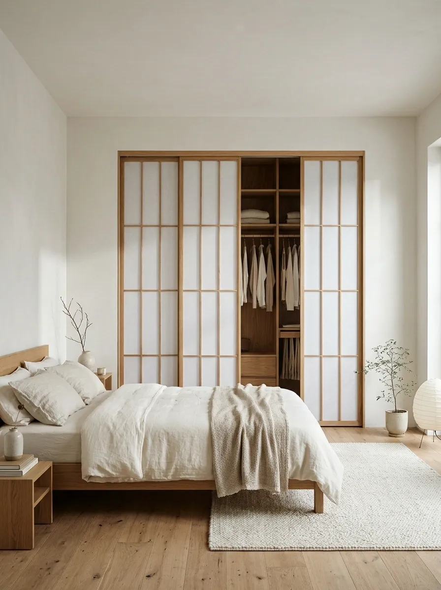 A Shoji-Inspired Screen in a Serene Bedroom