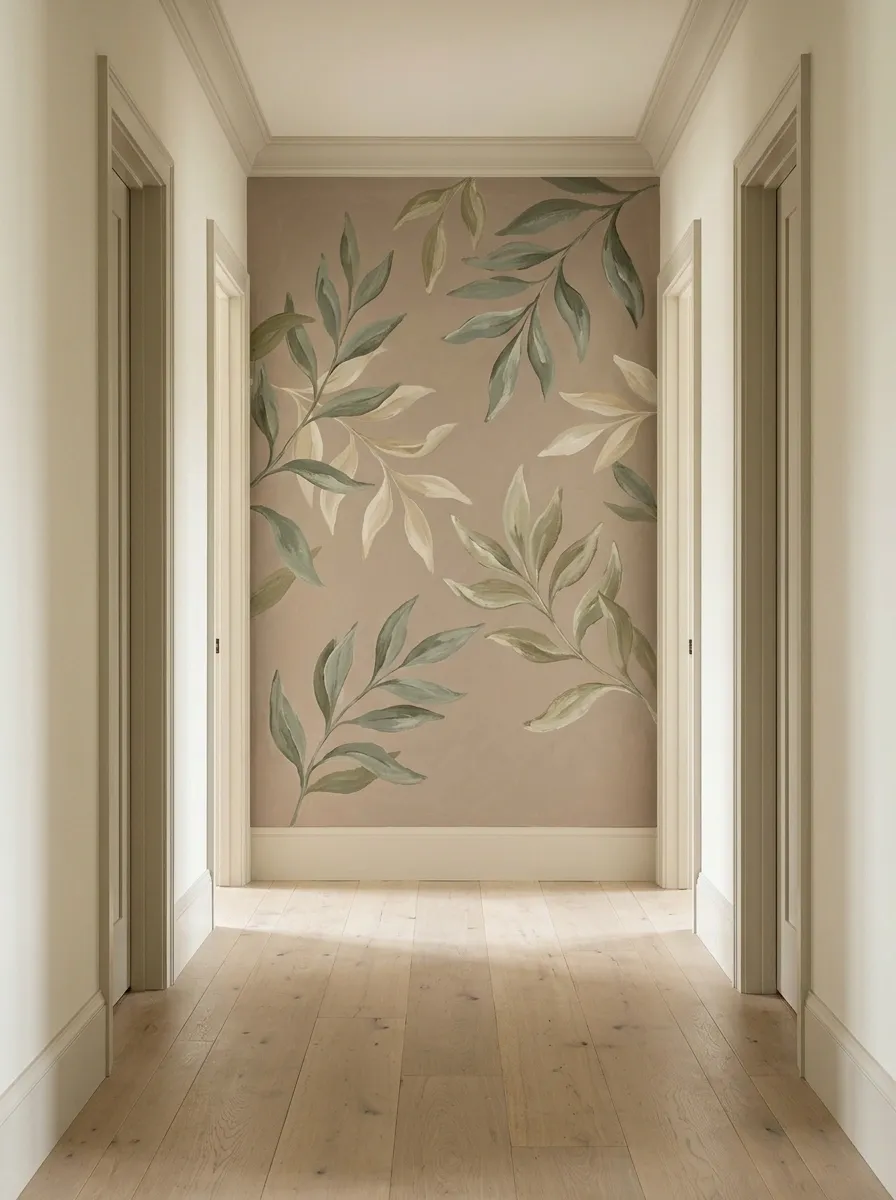 A Soft Botanical Mural Across the End Wall