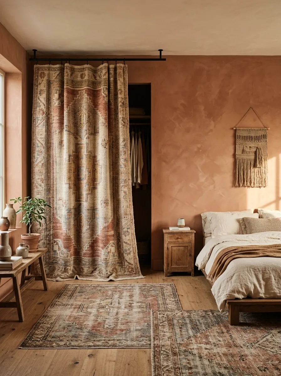 A Textile Tapestry as a Bohemian Closet Screen