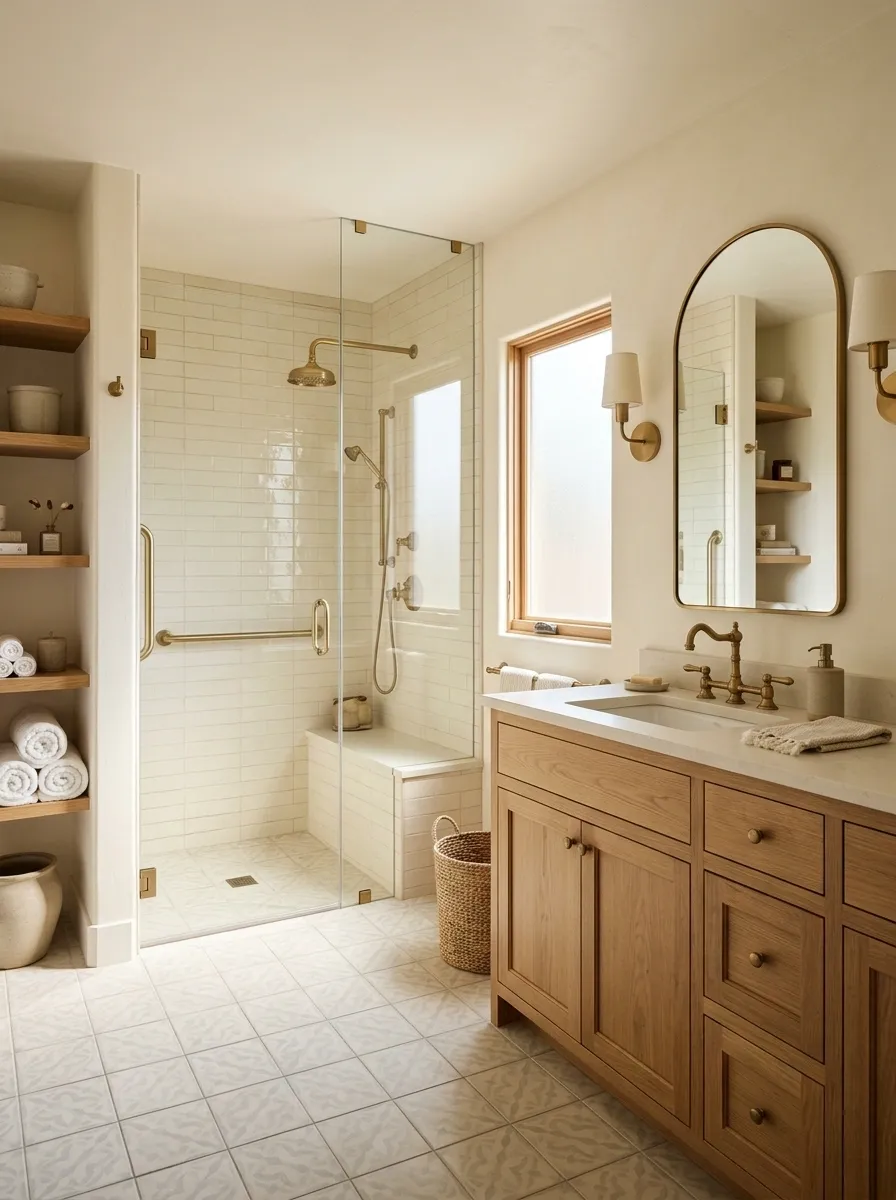 Accessible Farmhouse Bathroom With a Step-Free Shower