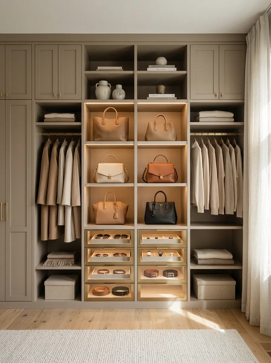 Accessory-Focused Closet With Dedicated Bag Display