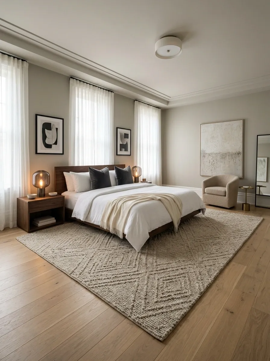 Add a Large Rug That Extends Beyond the Bed