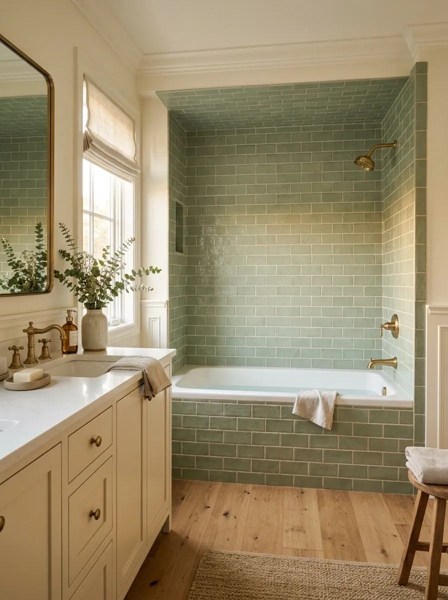 Add a Sage Bathtub Surround for a Classic Look