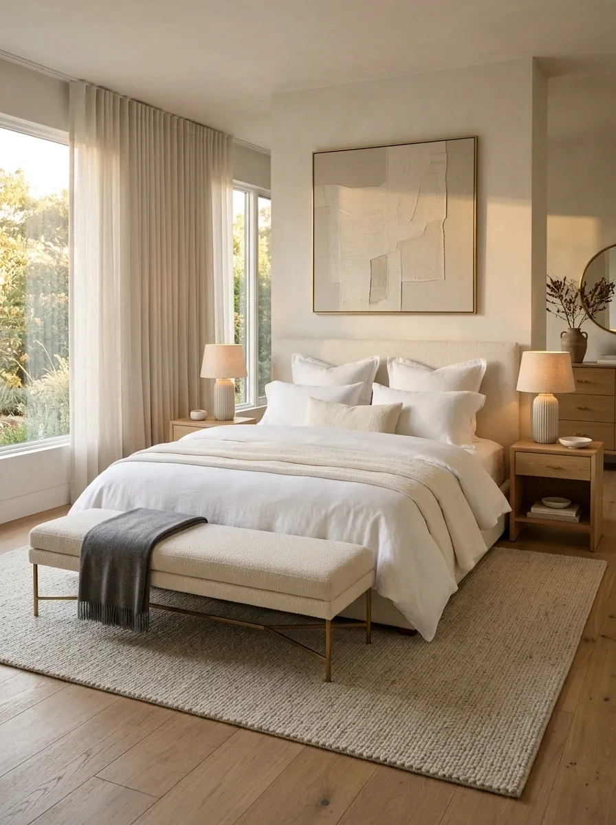 Add One Upholstered Bench at the Foot of the Bed
