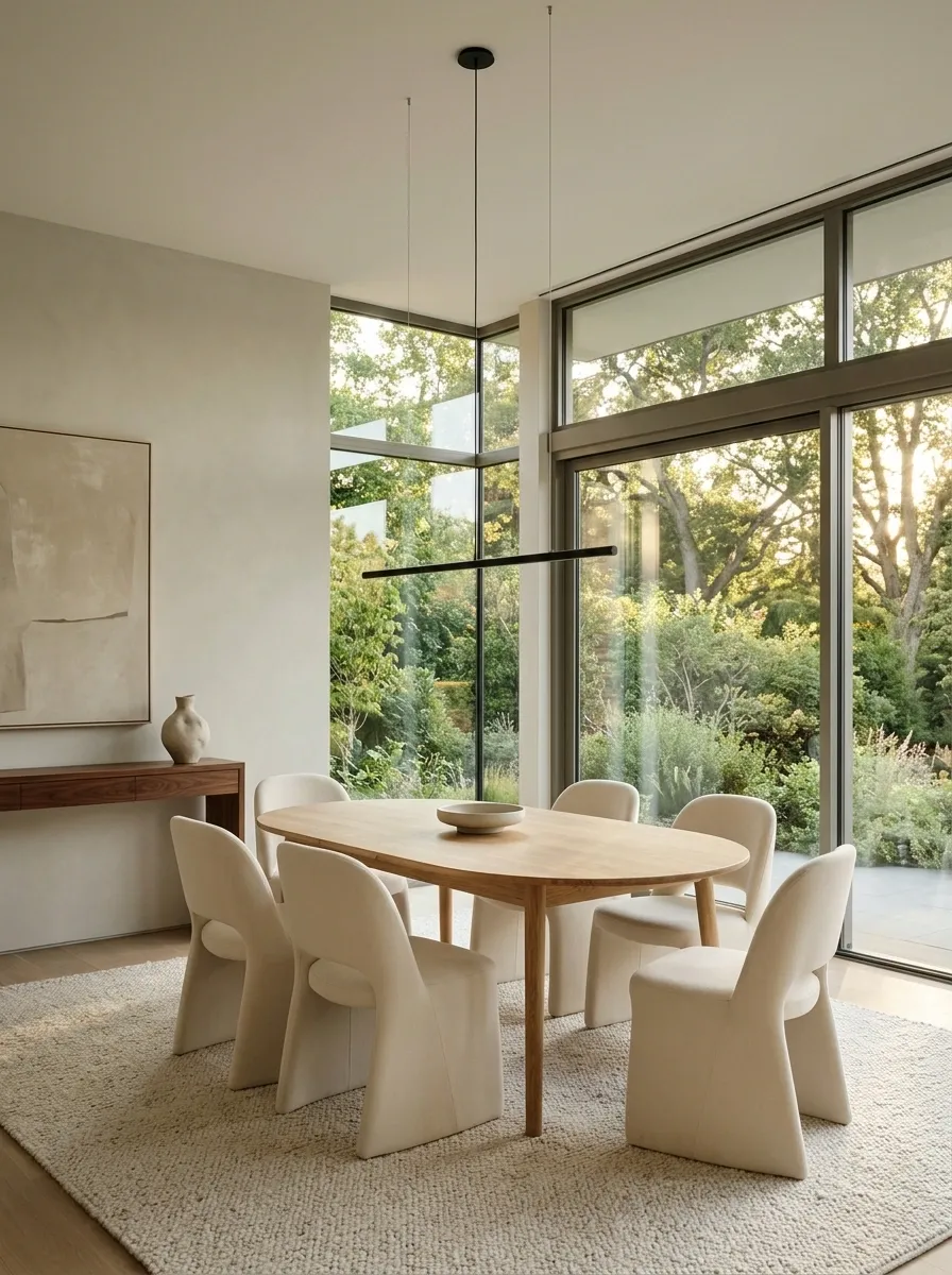 Airy Modern Dining Room With Floor-to-Ceiling Windows