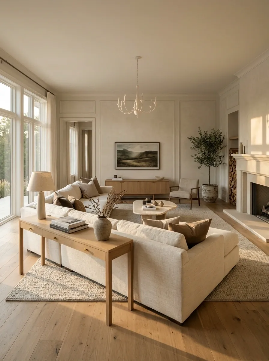 Angled Sectional With a Floating Sofa Back and Slim Console