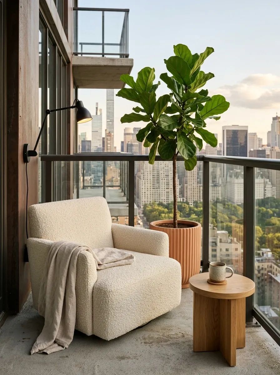 Apartment Balcony With a Compact Reading Corner