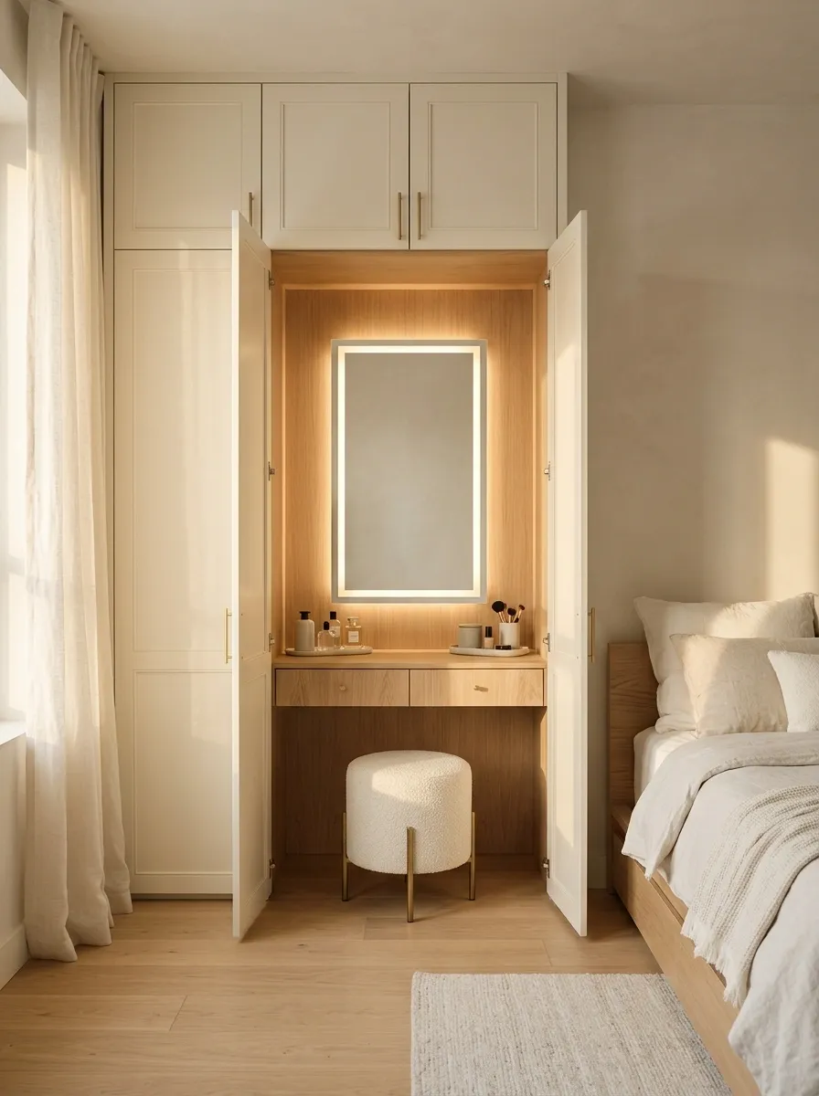 Apartment Vanity Hidden Inside a Wardrobe Wall