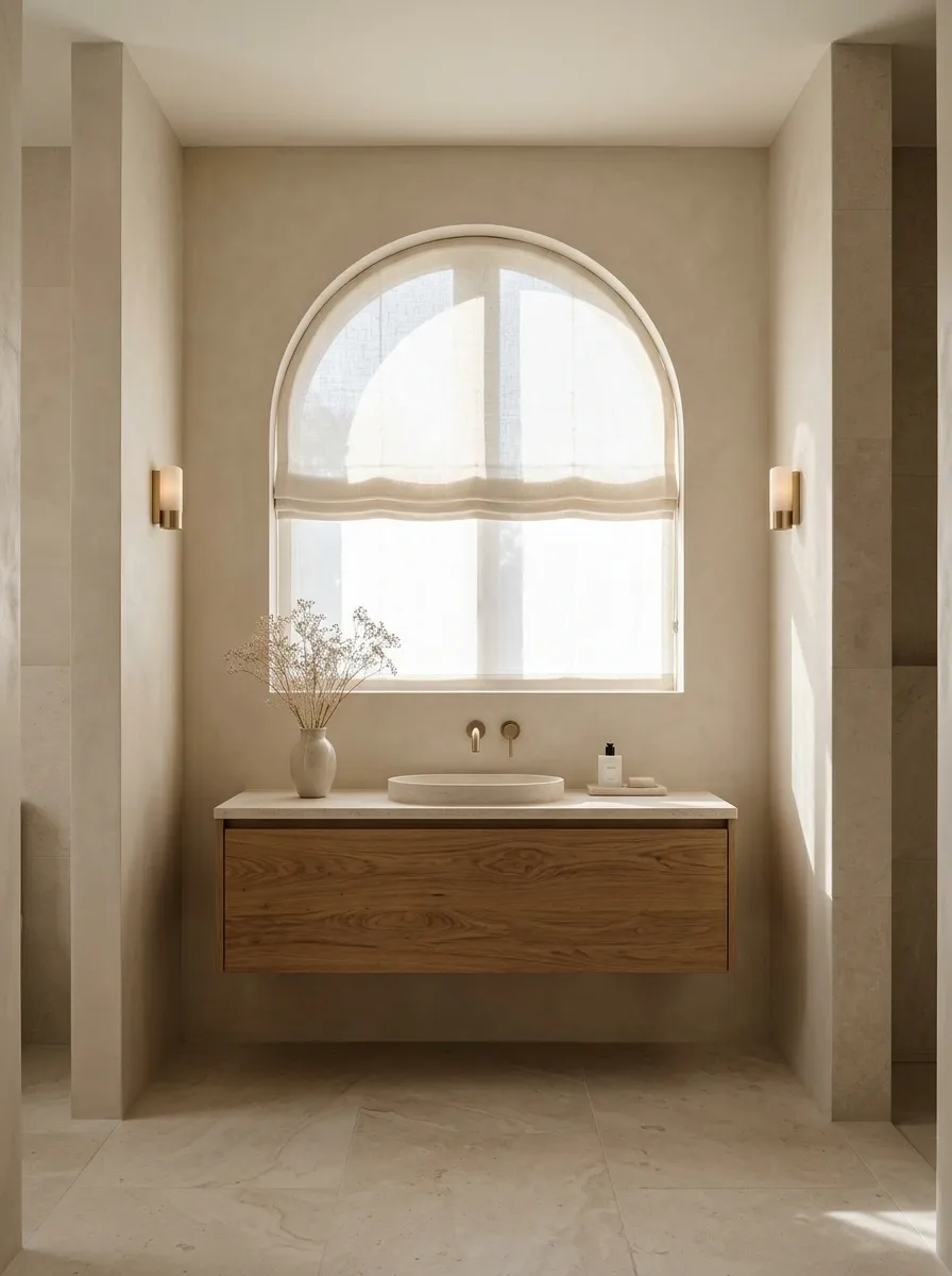 Arched Bathroom Window With a Custom-Shaped Shade