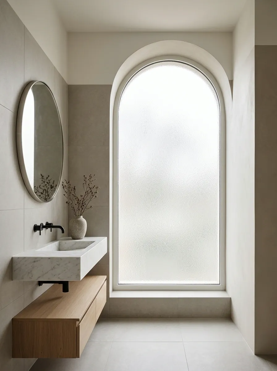 Arched Bathroom Window With Purpose-Made Privacy Glazing