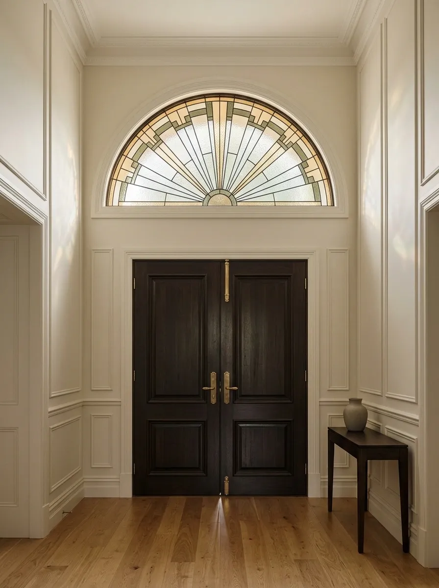 Art Deco Fanlight Above Formal Double Doors