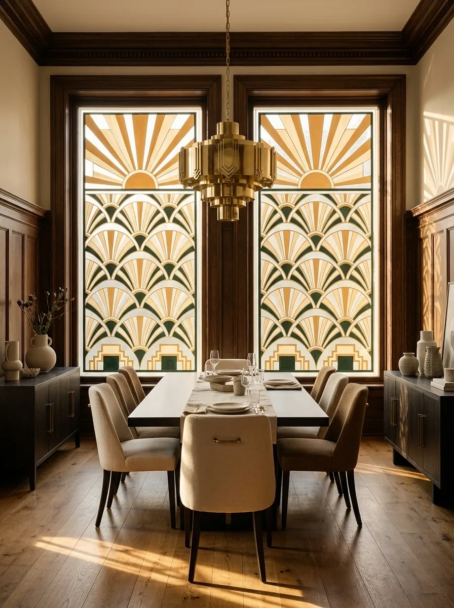 Art Deco Sunbursts With Repeating Fan Shapes