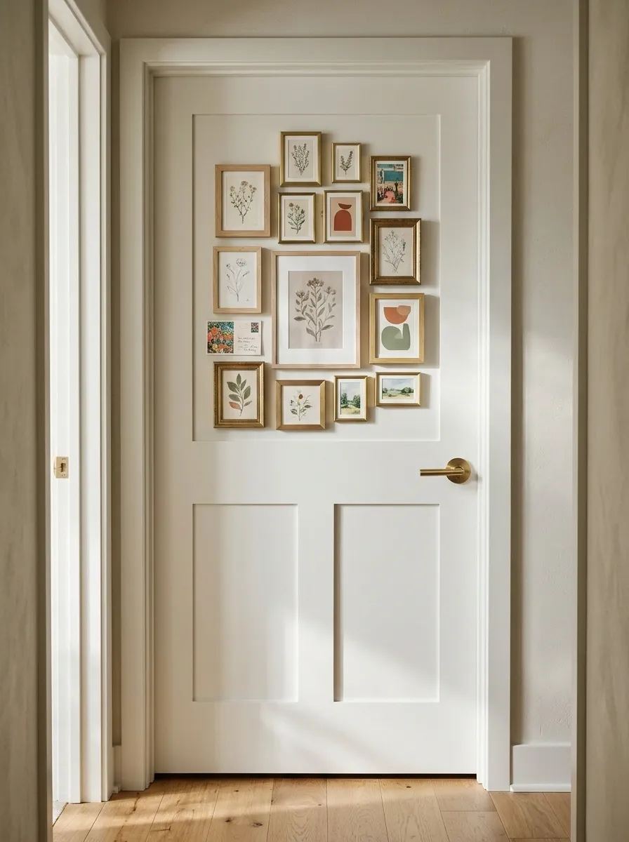 Art Gallery Door With a Mix of Small Framed Illustrations