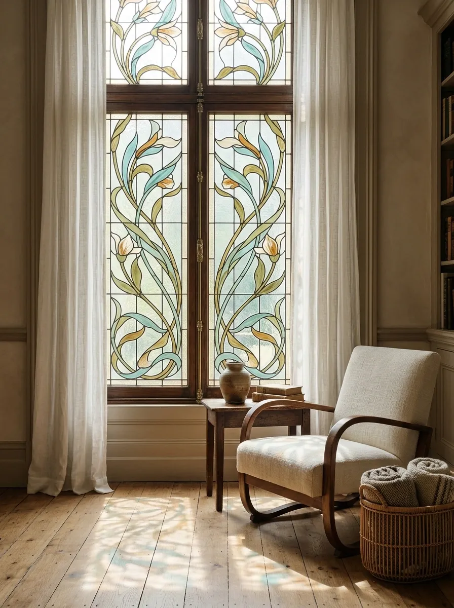 Art Nouveau Floral Panels With Flowing Curves