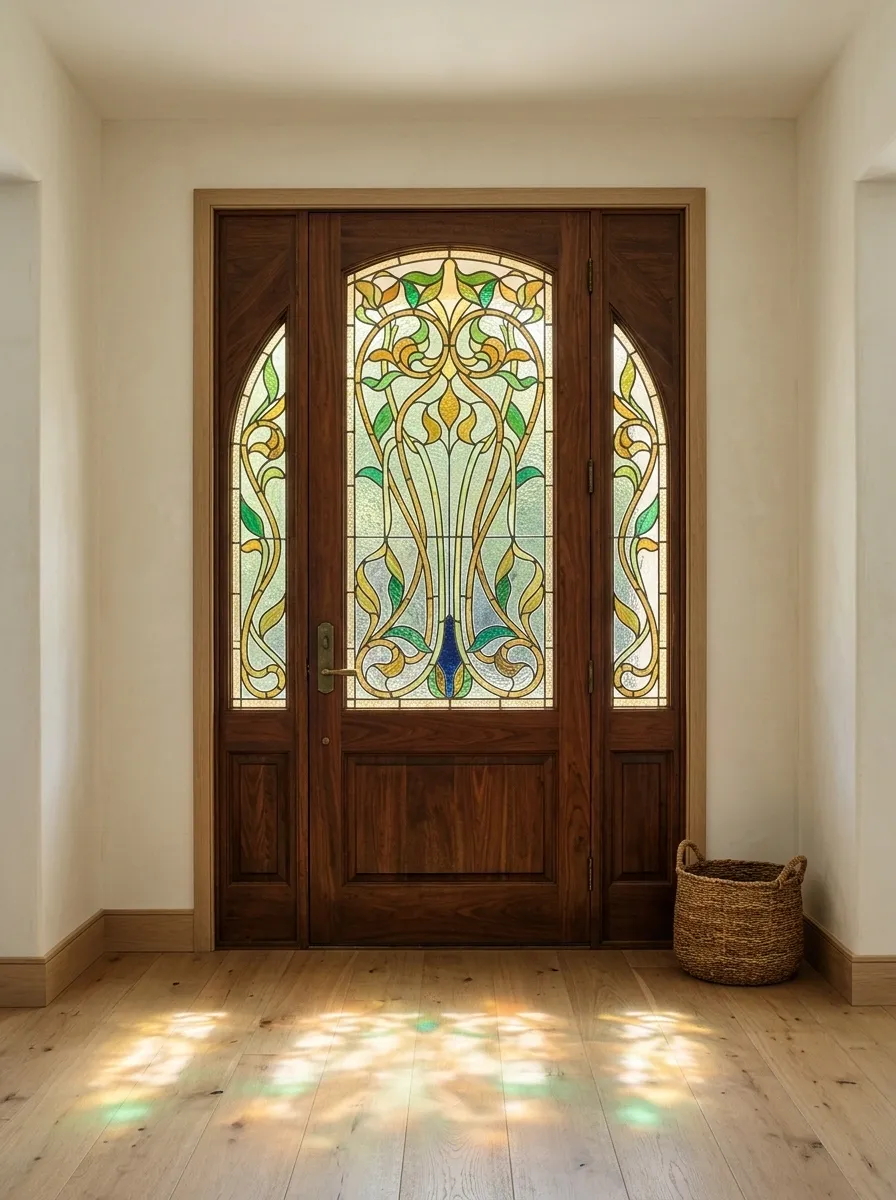 Art Nouveau Front Door With Flowing Botanical Glass