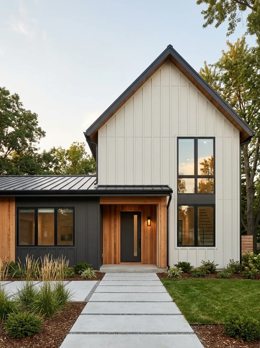 Asymmetrical Gable House With Mixed Modern Cladding