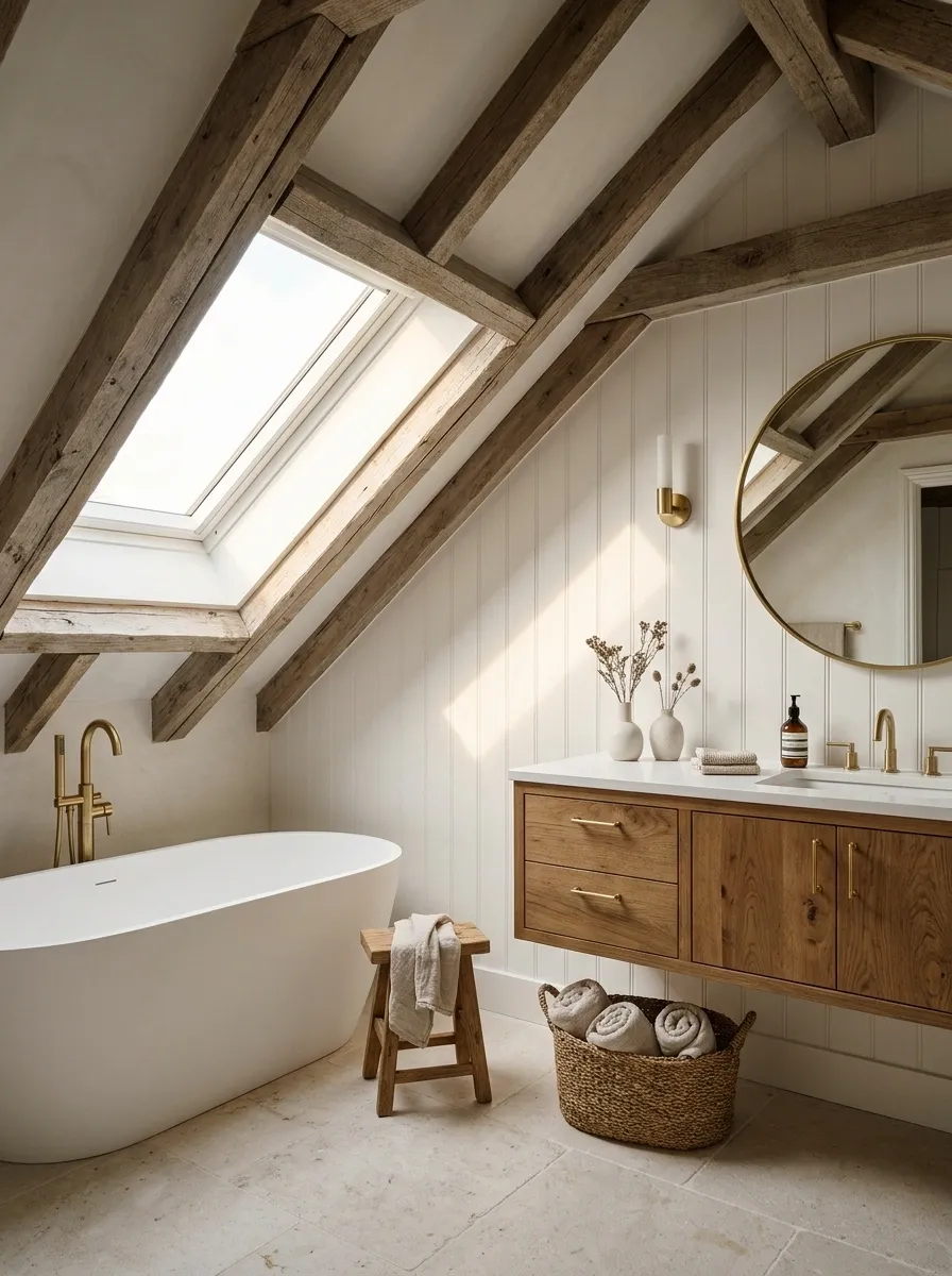 Attic Bathroom With a Bathtub Beneath the Sloped Ceiling