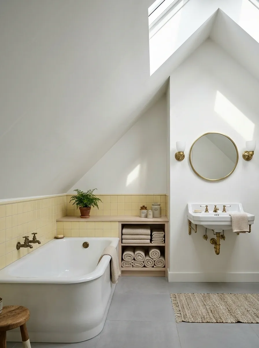 Attic Bathroom With a Tiled Low Wall and a Gable-End Basin