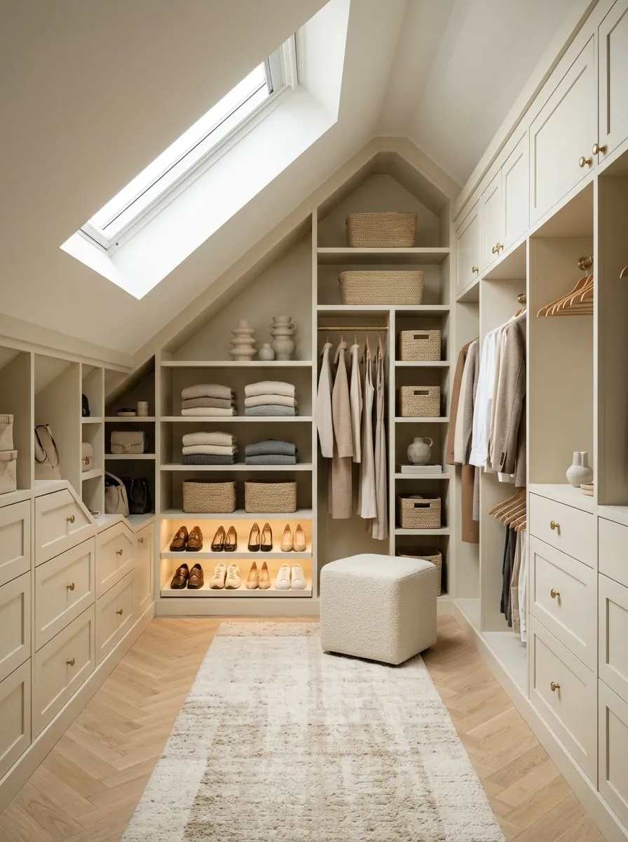 Attic Closet With Sloped-Ceiling Storage