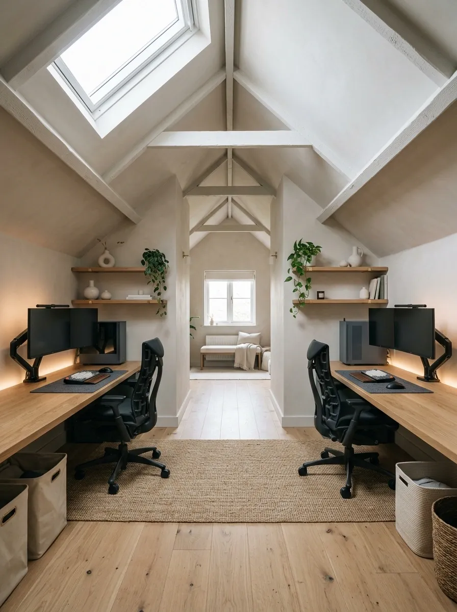 Attic Gaming Room With Sloped Ceilings