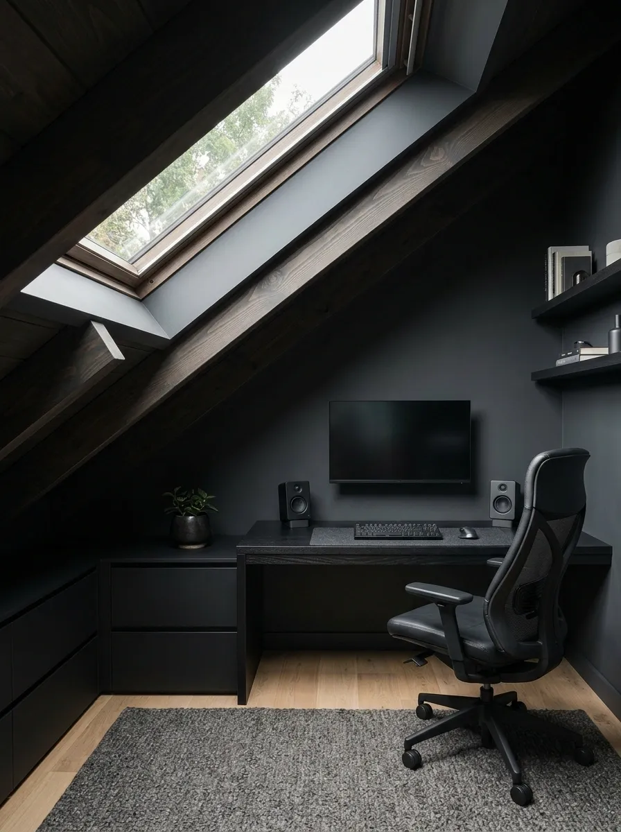 Attic Gaming Setup Beneath a Sloped Ceiling