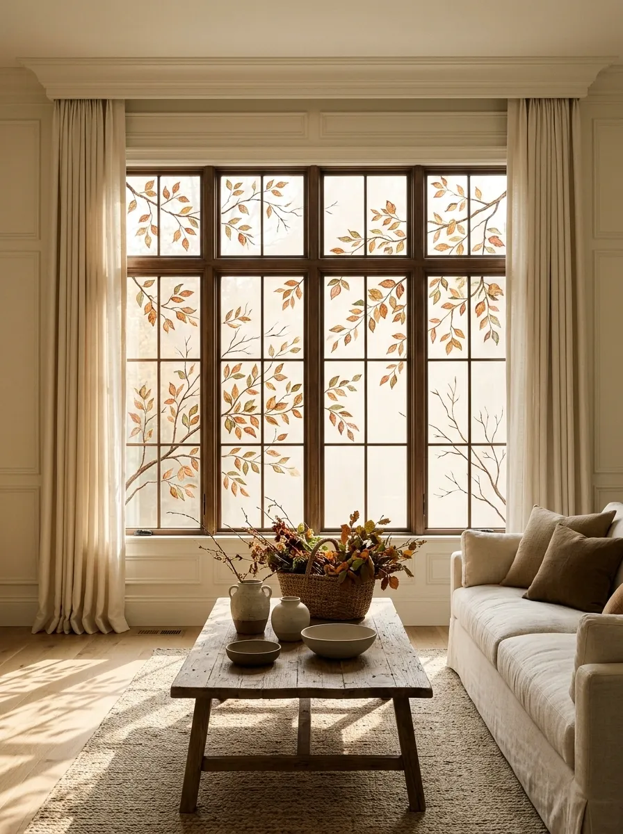 Autumn Branches Spreading Across Multiple Windowpanes