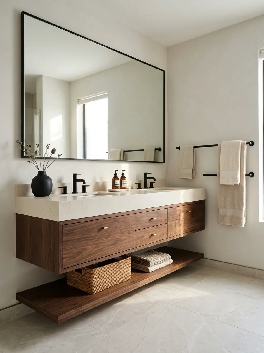 Balance Dark Bathroom Accents With Lighter Surfaces