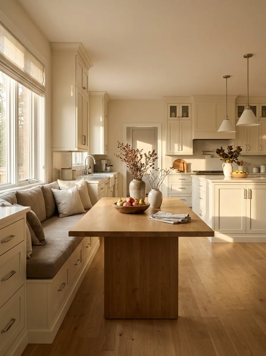 Banquette With Hidden Storage in a Busy Family Kitchen