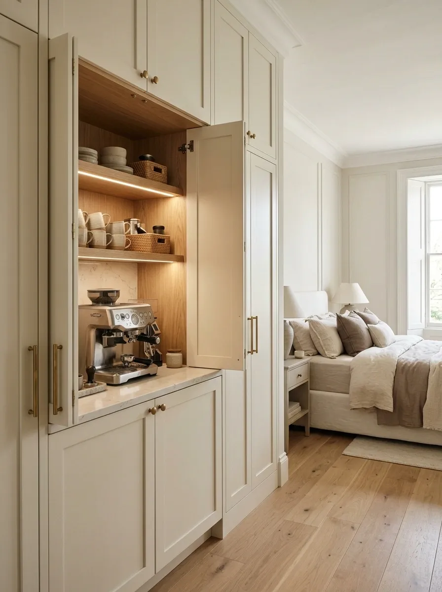 Bedroom Coffee Station Hidden Inside a Wardrobe Cabinet