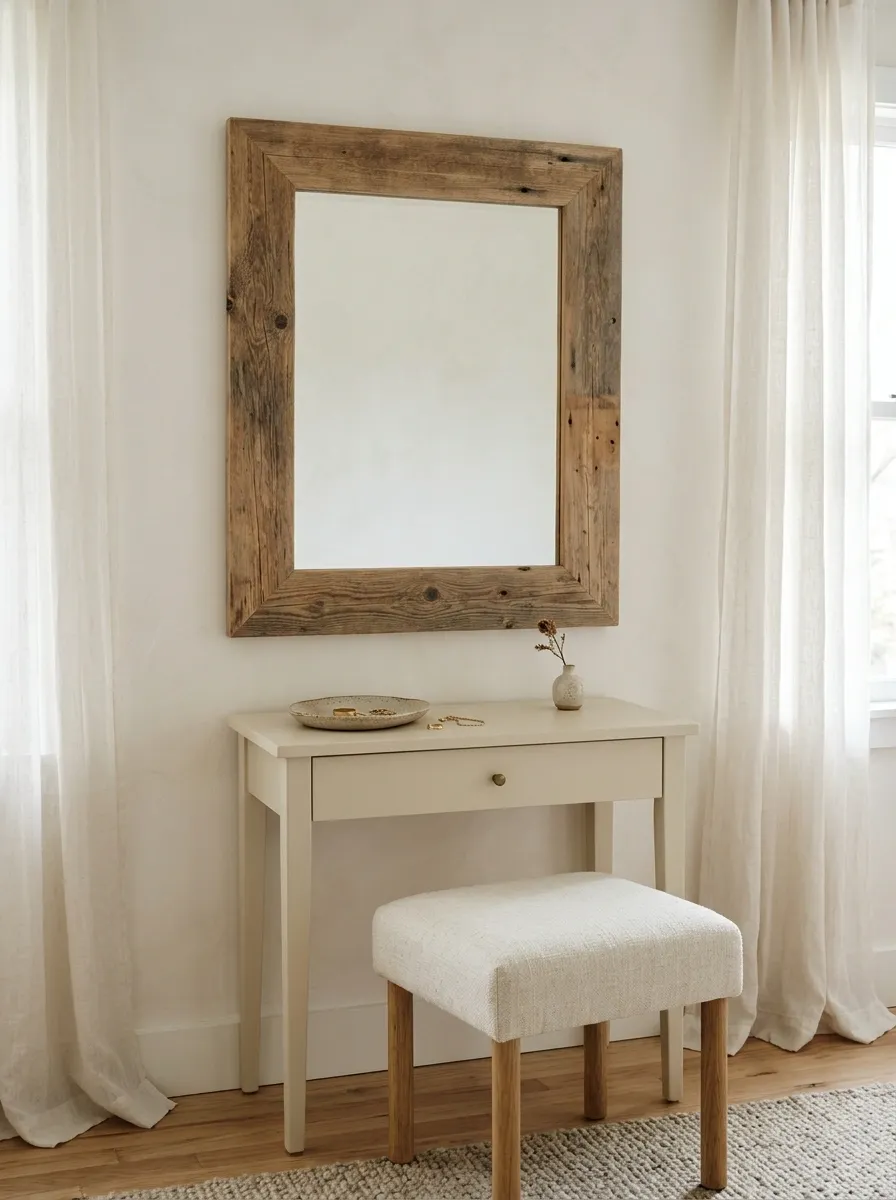 Bedroom Dressing Corner With a Pallet-Framed Mirror and Painted Vanity